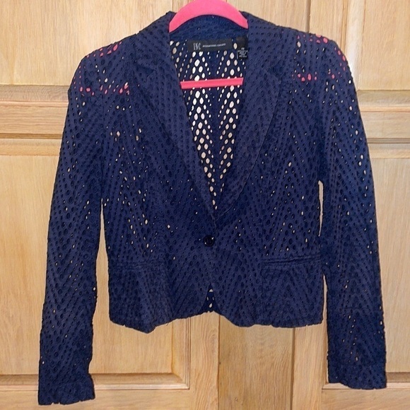 INC International Concepts Jackets & Blazers - Navy Cotton Lace Blazer​​​​​​​​​​​​